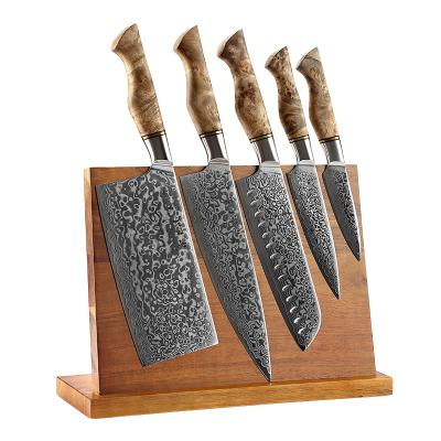 China Viable 6PC Japanese Handmade Damascus Steel Kitchen Knife Set with Sycamore Figure Wood for sale