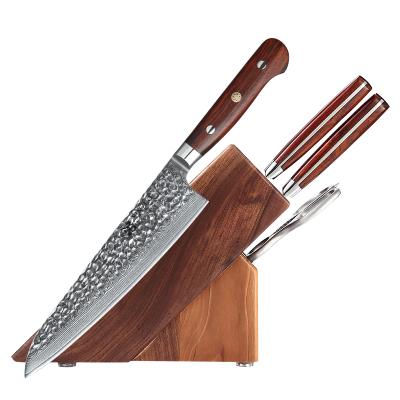 China High Carbon Disposable Professional Damascus With Wooden Block Damascus Kitchen Knife Set for sale