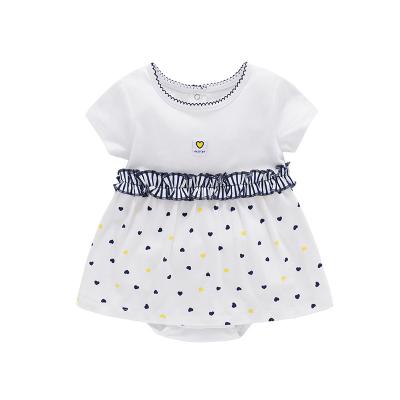 China Selling High Quality Casual Loose Summer Shorts Sleeve Lace Edge 0-1 Years Dot Polka Pattern Baby Romper Dress for sale