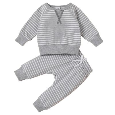 China High Quality Breathable O-Neck Collar 2 Pieces Unisex Cotton Material Knitted Fabric Autumn Baby Infant Clothing Set for sale