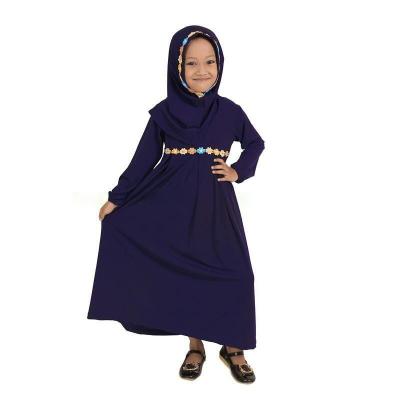 China Solid two-piece muslim kids clothes autumn season o-neck collar high quality casual long sleeve zipper dress+turban for sale