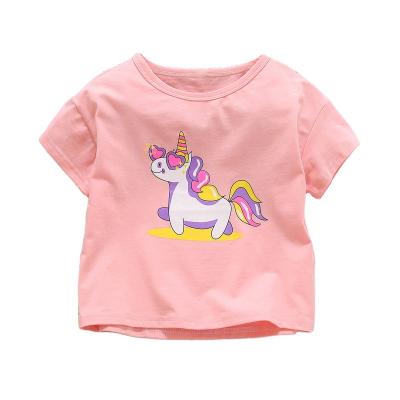 China 2021 New Arrival Summer New Style Kids Girl Sleeve Pink Color Breathable Cartoon Regular Pattern Cute Shirt Girl for sale