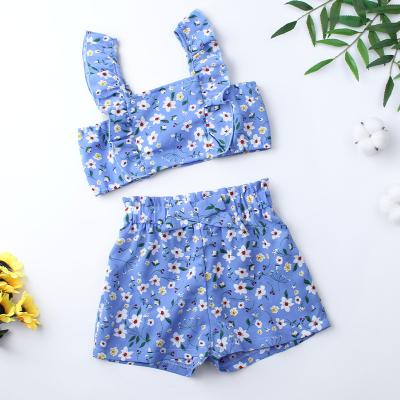 China Best-selling Preppy New Arrival 90cm -130cm Summer Style Woven Fabric Kids Girl Floral Dress Shorts Set for sale