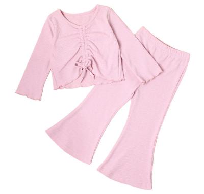 China New Arrival 2T-8T Style Casual High Quality Brief Shirts And Elastic Bell-Based Pants 2 Pieces Summer Kids Girls Dress Sets for sale