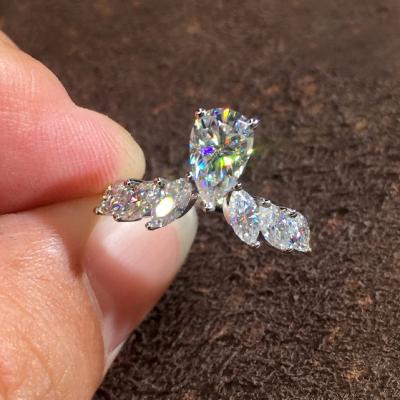 China Romantic Huitan Marquis Angle Wings Ring Wedding Anillos Romantic Soft Silver Pear Drop Water Crystal Pure Zircon Lady Girls Ring For Women for sale