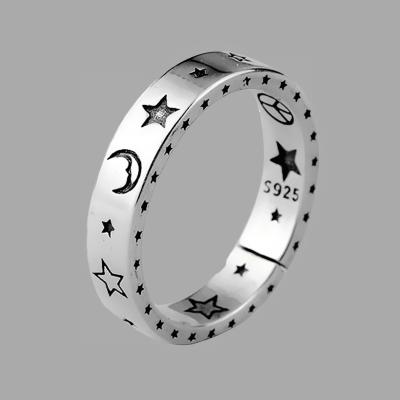 China Thai Silver Color Open Eternity Huitan Vintage Moon Star Ring Smiling Face Finger Rings For Fashion Women Men Jewelry Moon Star Ring for sale