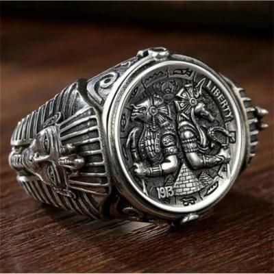 China Cool Antique Huitan Mens Retro Silver Women Rings Mysterious Jewelry Chunky Vintage Rings Unisex Egypt Pharaoh God Rings for sale