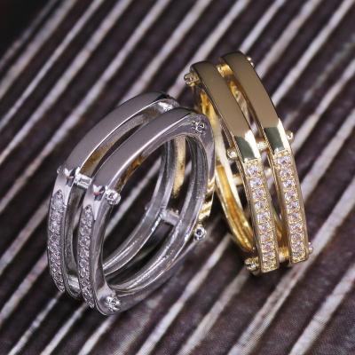 China Huitan Men's Ring Wholesale Fever Square Glitter Trendy Trendy Zircon Rings Silver Double Layer Ring Men Daily for sale