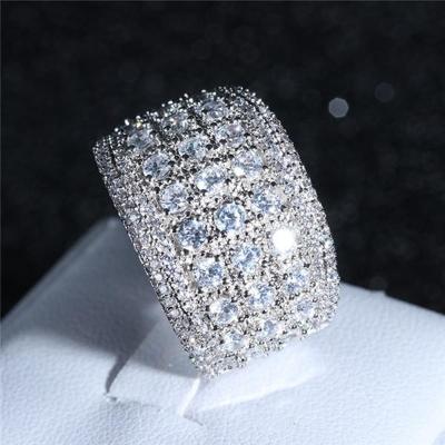 China Wholesale Vintage Huitan Good Price Custom 925 Silver Plated Ring Unisex Design Shiny Diamond Zircon Eternity Rings For Woman for sale