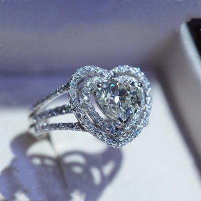 China Huitan Huitan Wholesale Price Love Heart Ring Bride White Diamond CZ Romantic Exquisite Eternal Silver Color Engagement Ring For Women for sale