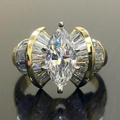 China New FASHIONABLE Marquise Cut White Diamond CZ Horse Eye Gemstone Cocktail Rings 18k Yellow Gold Plated Bride Women Ring for sale