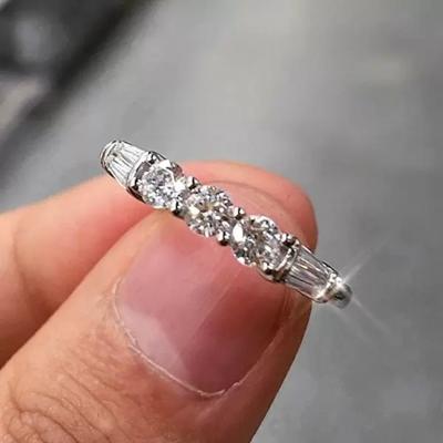 China Huitan CLASSIC Factory Shining 3A White Zircon Bridal Promise Wedding Imitate Gemstone For Her Sliver Plated Rings for sale