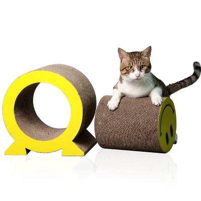 China Sustainable Eco-friendly Pet Cat Game Interactive Toy Round Cat Scratcher Corrugated Post Cat for sale