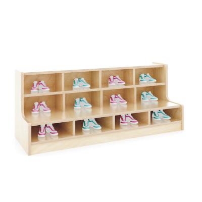 China Wholesale Children Kindergarten Preschool Eco-friendly Three Layers Wooden Shoe Cabinet Furniture for sale