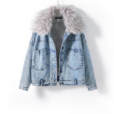 China Factory wholesale high quality plus size winter denim jacket with fur striped lattice jacket for women for sale