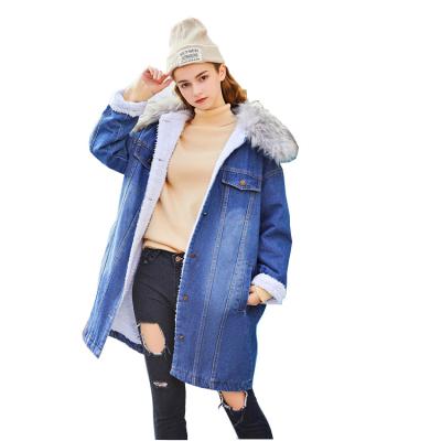 China Women's winter jeans women's winter jacket cashmere coat breathable fur collar ladies denim jacket thick warm jacket for sale