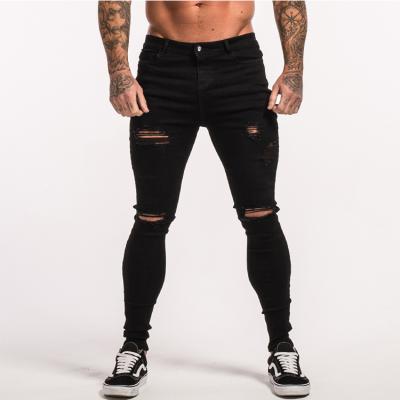 China Custom Black Color Fade Proof China Factory Denim Pants Ripped Hole Skinny Jeans Men for sale