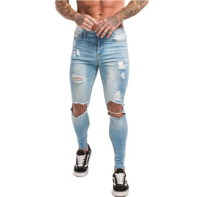 China New QUICK DRY jeans men light blue 2020 ripped street wear destroy jeans for sale