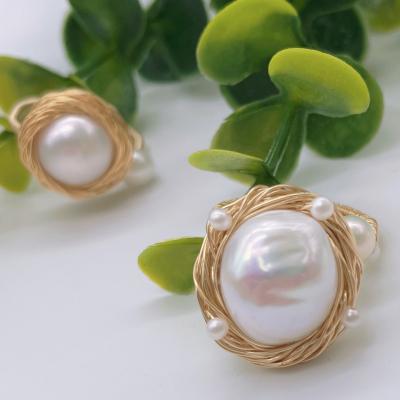 China Fast Delivery Vintage Pearl Ring Rings Open For Women Luxury Jewelry Beads Adjustable Gold Plated for sale