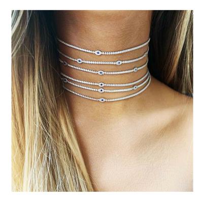 China Fast Delivery Multilayer Rhinestone Choker Devil's Eye Necklace for sale