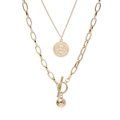 China Fast Delivery 14K Gold Plated Medallion Vintage Jewelry Gifts Layered Paperclip Chain Necklaces Coins Necklace for sale