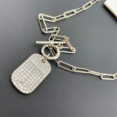 China Ribbon Quick Letter Delivery Necklace Locket Pendant Rhinestone Inlaid Beads Paperclip Chian Jewery Scarf for sale