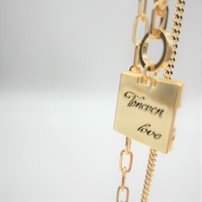 China Fast Delivery Unique Punk DIY Letter Engrave Layered Necklaces Gold Plated Paper Clip Chain Pendant Necklace for sale