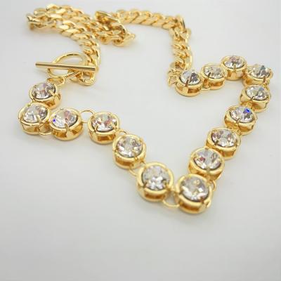 China Fast Delivery Unique 14k Gold Plated Zircon Round Splice Chain Necklace for sale