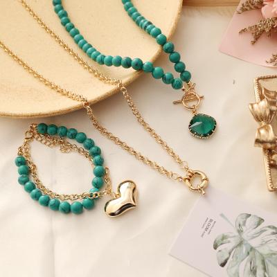 China Fast Delivery Turquoise Bracelet Set Crystal Turquoise Necklace Jewelry Set for sale