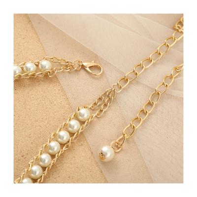 China Fashionable Women Summer Beach 18k Gold Plated Body Jewelry Belly Chain Pearl Waist Bohemian Chain for sale