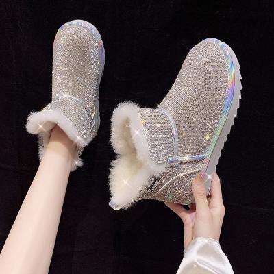 China Fashion Trend Glitter Snow Boots Bling Faux Fur Winter Bling Sequin Sparkle Faux Stone Outdoor Warm Comfy Ankle Boots for sale