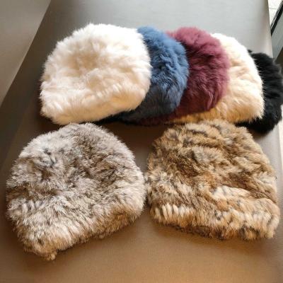 China COMMON Women's Real Fur Beanie Hat Winter Hat Warm Soft Snow Rabbit Hairy Knitted Fur Hat for sale