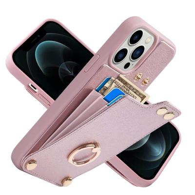 China Shockproof 2023 custom PU Leather wallet credit card holder with ring luxury mobile phone case for iphone for sale