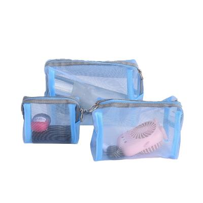 China Lady travel bag for cosmetic 3 piece itemes makeup mesh cosmetic bag clearly for sale