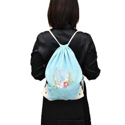 China Promotional Drawstring Embroider Canvas Cotton Drawstring Backpack Bag Custom Drawstring Bags for sale