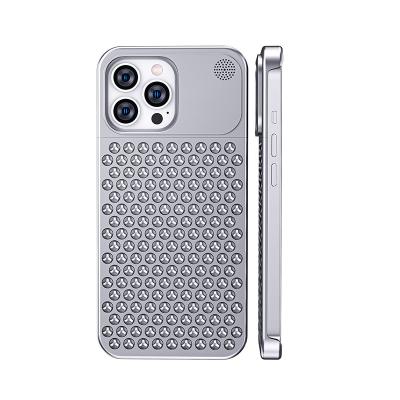 China Shockproof Aluminum phone case for iphone 14 pro case aromatherapy metal rimless heat sink iphone 13 mesh breathable case for sale