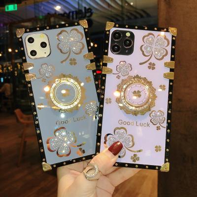 China Dream Lites Shockproof Clover Diamond Phone Case For Iphone 13 Rhinestone Phone Cover 12 11 8plus With Stand for sale