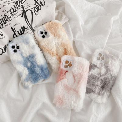 China New Cute Lady Gradient Color Fuzzy Furry Winter Applin Plush Girls Anti-fall Phone Case For Iphone 13 12 11 Xs 8plus Max 7 6 for sale