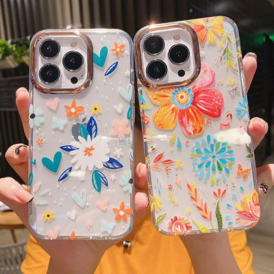 China Cool Shockproof Girly Fancy Clear Phone Case For Iphone13 12 11 pro Max Transparent Flower Handybrite Mobile Phone Cases for sale