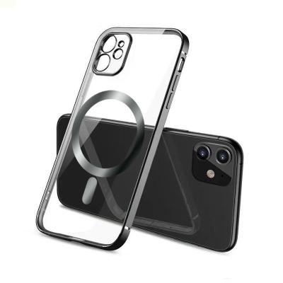 China Hot Sale Shockproof Novationcase For Magsafe Case For Apple Iphone13 12 11 Pro Max Plating Clear Phone Cover Wireless Charger for sale