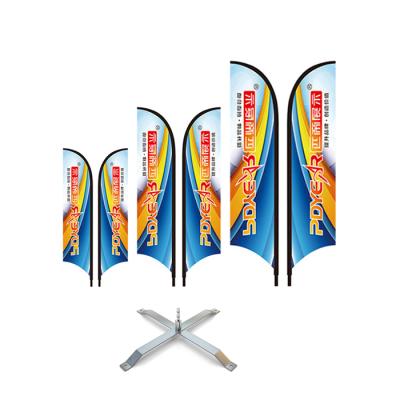 China UV Prevented SHOP Custom Printing Polyester Fiberglass Pole Double Side Feather Flag With Cross Base for sale