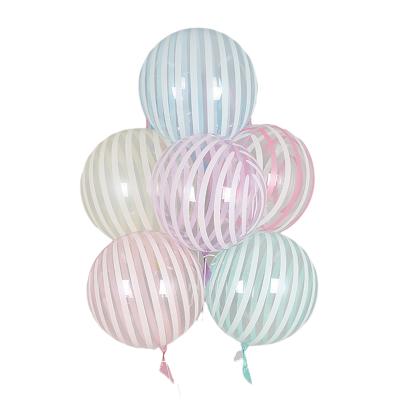 China Fashional 18 Inch Large Multicolor Stripe Clear Bobo globo Balloon 360 Degree 4D Clear Round Bubble Bobo Balloon Transparent for sale