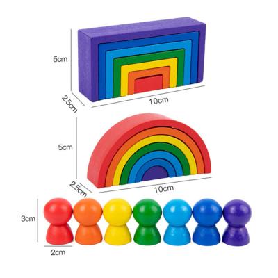 China Eco-friendly Material Rainbow Building Block Wooden Balls Plate Figures Stacking Toy Wooden Rainbow Tower Toys for sale