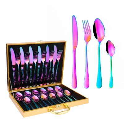 China Buffet Viable Supplying Elegant 24pcs Cutlery Set Multicolor Stainless Steel Spoon Fork Knife Serving Flatware for sale