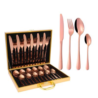 China Amazon Viable Hot Sale Rose Gold 24pcs Fork Spoon Knife Set Dinner Set Novelty Cutlery Silverware for sale