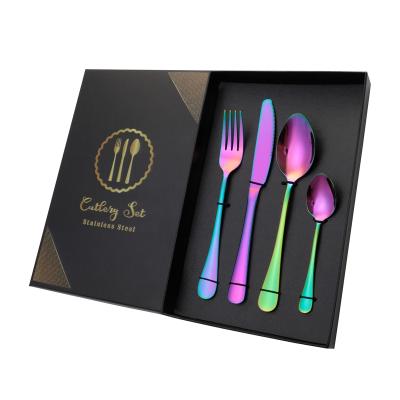 China Sustainable USA Stock Colored Plated 18/10 Stainless Steel Flatware 4pcs Rainbow Color Flatware Set for sale