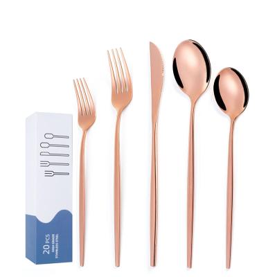 China Sustainable Luxury Events Party Western Dinnerware Kit 20 Piece Stainless Steel Rose Gold Silverware for sale