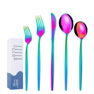 China Jieyang Viable Manufacturer Fancy 20 Pcs Flatware Set Wedding Decorative Rainbow Color Cutlery for sale