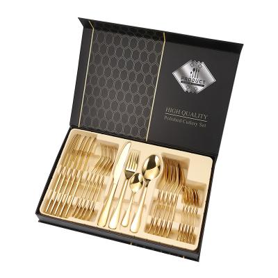 China Viable Wholesale Kitchen Wedding Party Stainless Steel Flatware Set With Gift Box Silver 24 Piece Flatware Sets for sale