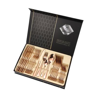 China US Sustainable Stock Modern 24pcs Flatware Sets Customized Logo Mirror Polish SS304 Cutlery Rose Gold for sale